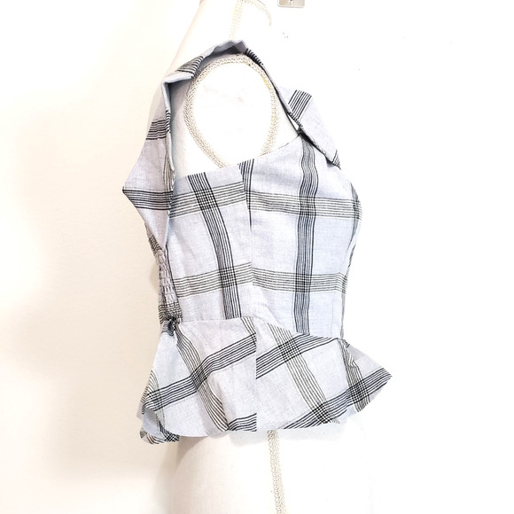 NEW!! Chriselle X J.O.A. SIZE M Off The Shoulder Plaid Gray Blue Blouse Top - Picture 2 of 14